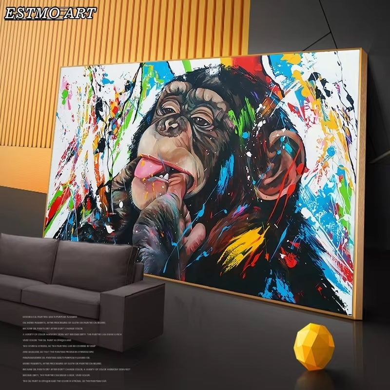 Animals Wall Art Canvas Paintings Graffiti Art of Monkey Funny Art Posters Study Prints Street Art Pictures Monkey Decorative